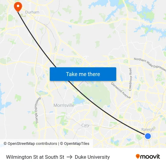 Wilmington St at South St to Duke University map