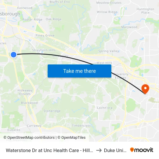 Waterstone Dr at Unc Health Care - Hillsborough Campus to Duke University map