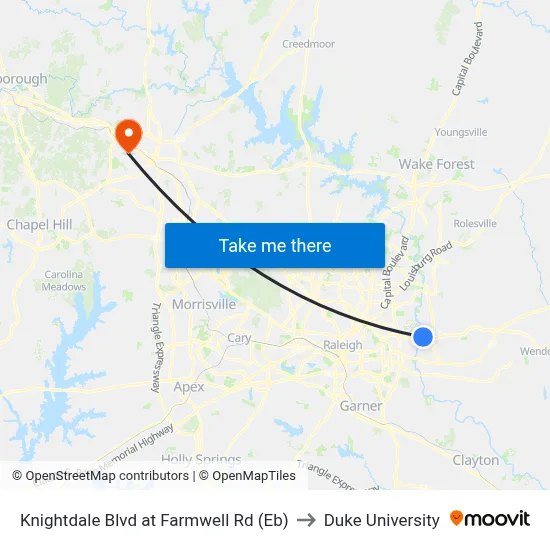 Knightdale Blvd at Farmwell Rd (Eb) to Duke University map