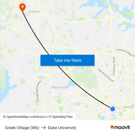 Greek Village (Wb) to Duke University map