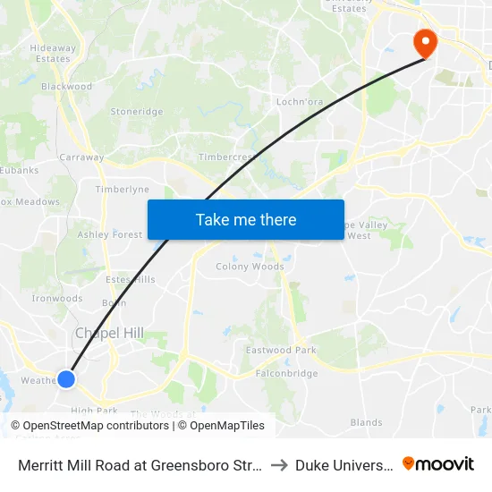 Merritt Mill Road at Greensboro Street to Duke University map