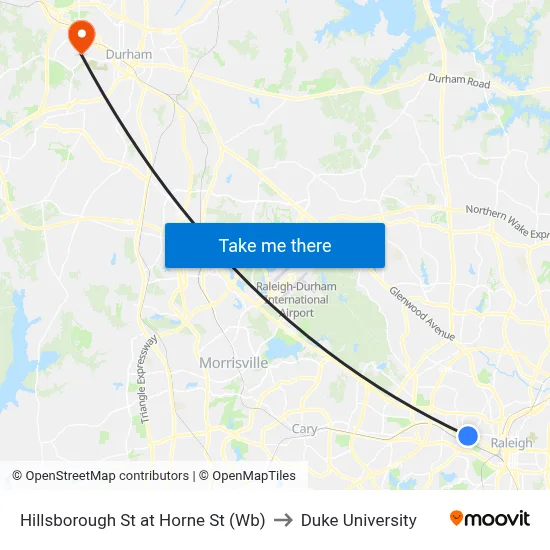 Hillsborough St at Horne St (Wb) to Duke University map