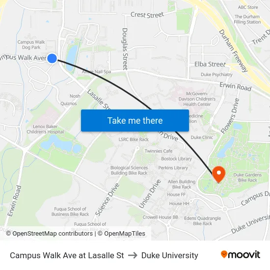 Campus Walk Ave at Lasalle St to Duke University map