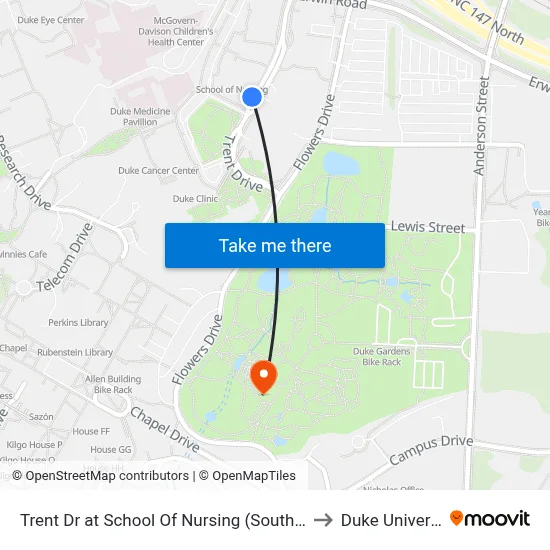 Trent Dr at School Of Nursing (Southbound) to Duke University map