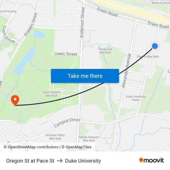 Oregon St at Pace St to Duke University map