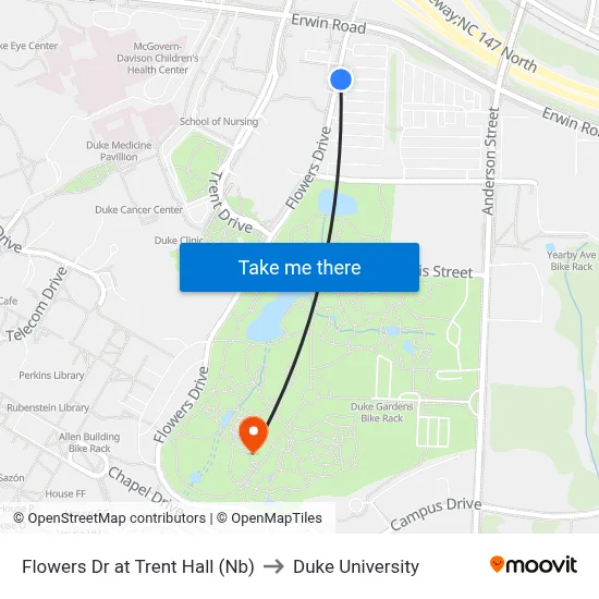 Flowers Dr at Trent Hall (Nb) to Duke University map