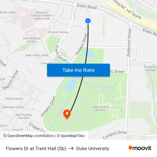 Flowers Dr at Trent Hall (Sb) to Duke University map