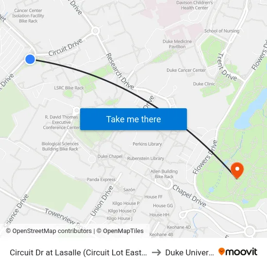 Circuit Dr at Lasalle (Circuit Lot Eastbound) to Duke University map