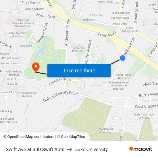 Swift Ave at 300 Swift Apts to Duke University map