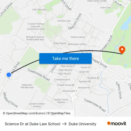 Science Dr at Duke Law School to Duke University map