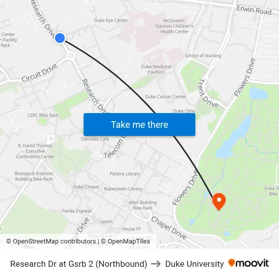 Research Dr at Gsrb 2 (Northbound) to Duke University map
