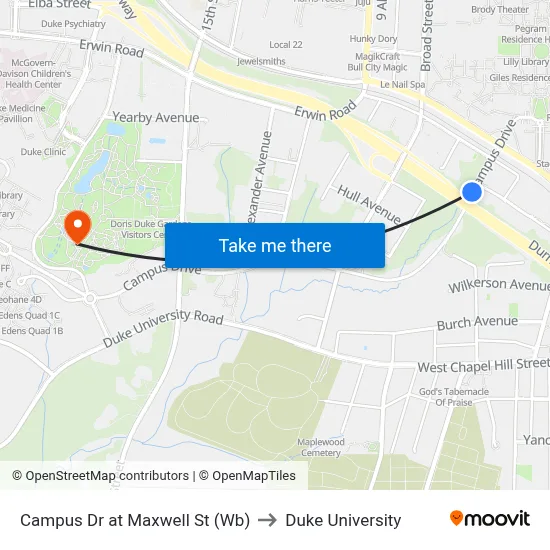 Campus Dr at Maxwell St (Wb) to Duke University map