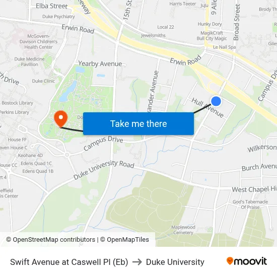 Swift Avenue at Caswell Pl (Eb) to Duke University map