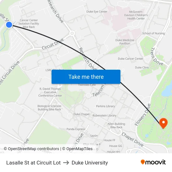 Lasalle St at Circuit Lot to Duke University map