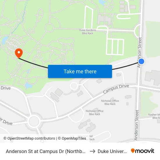 Anderson St at Campus Dr (Northbound) to Duke University map