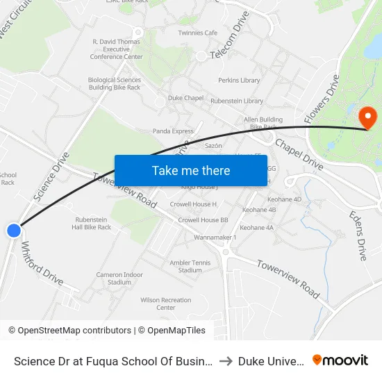 Science Dr at Fuqua School Of Business (Sb) to Duke University map