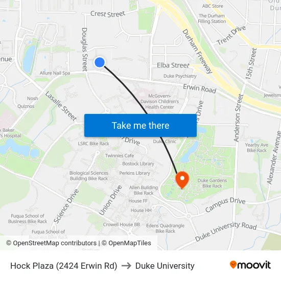 Hock Plaza (2424 Erwin Rd) to Duke University map