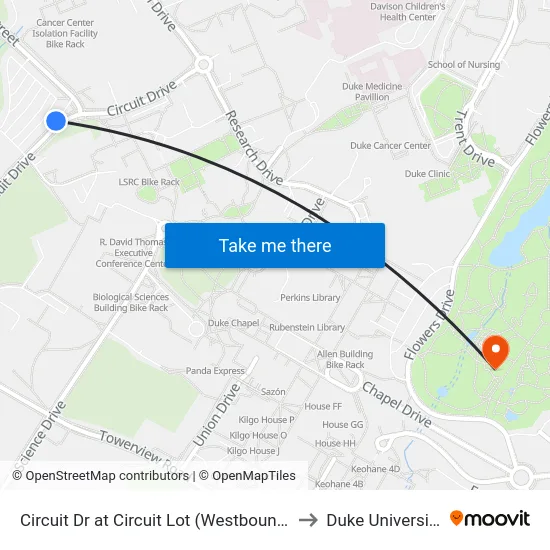 Circuit Dr at Circuit Lot (Westbound) to Duke University map