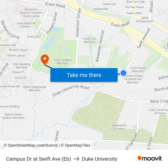 Campus Dr at Swift Ave (Eb) to Duke University map