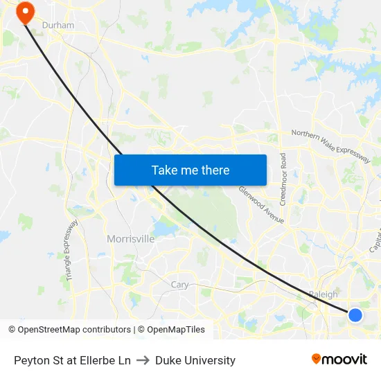 Peyton St at Ellerbe Ln to Duke University map
