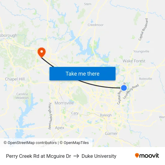 Perry Creek Rd at Mcguire Dr to Duke University map