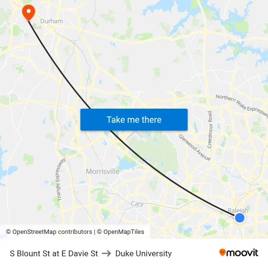 S Blount St at E Davie St to Duke University map