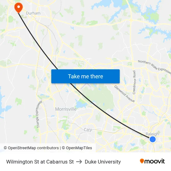 Wilmington St at Cabarrus St to Duke University map