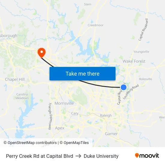 Perry Creek Rd at Capital Blvd to Duke University map
