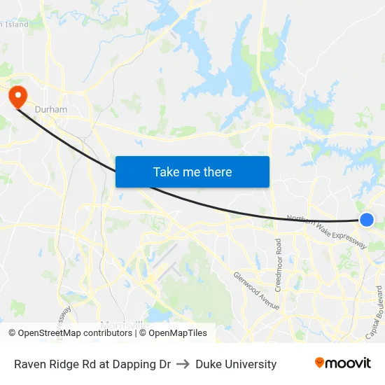Raven Ridge Rd at Dapping Dr to Duke University map