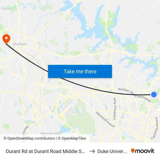 Durant Rd at Durant Road Middle School to Duke University map