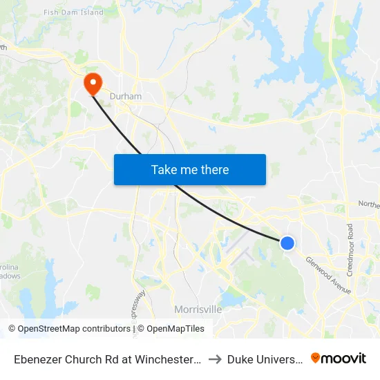 Ebenezer Church Rd at Winchester Dr to Duke University map