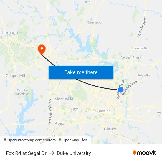 Fox Rd at Segal Dr to Duke University map
