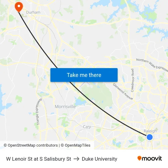 W Lenoir St at S Salisbury St to Duke University map