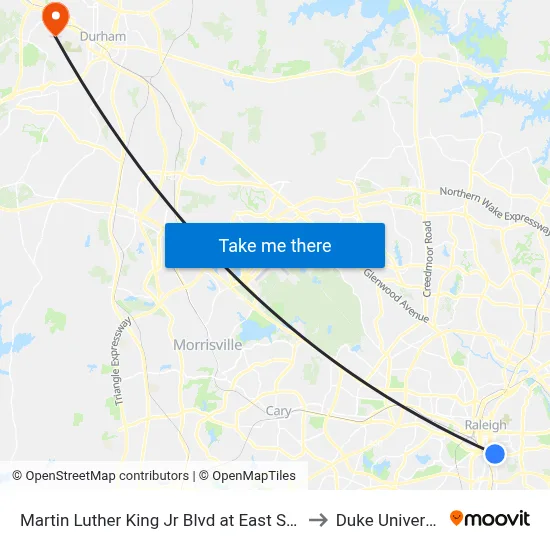 Martin Luther King Jr Blvd at East St (Eb) to Duke University map