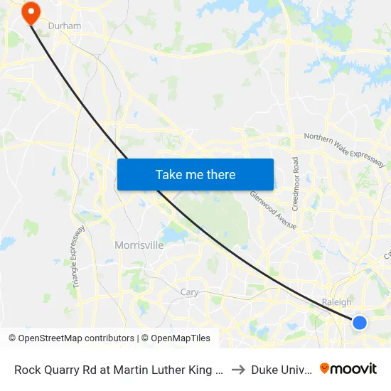 Rock Quarry Rd at Martin Luther King Jr Memorial G to Duke University map