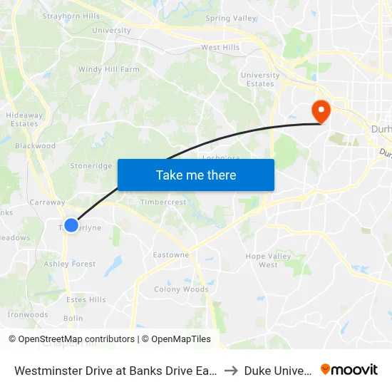 Westminster Drive at Banks Drive Eastbound to Duke University map