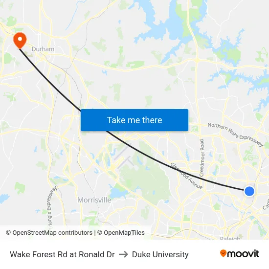 Wake Forest Rd at Ronald Dr to Duke University map