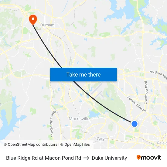 Blue Ridge Rd at Macon Pond Rd to Duke University map
