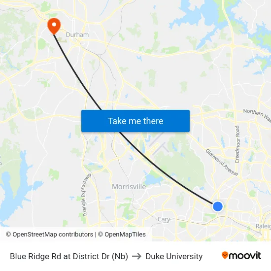 Blue Ridge Rd at District Dr (Nb) to Duke University map
