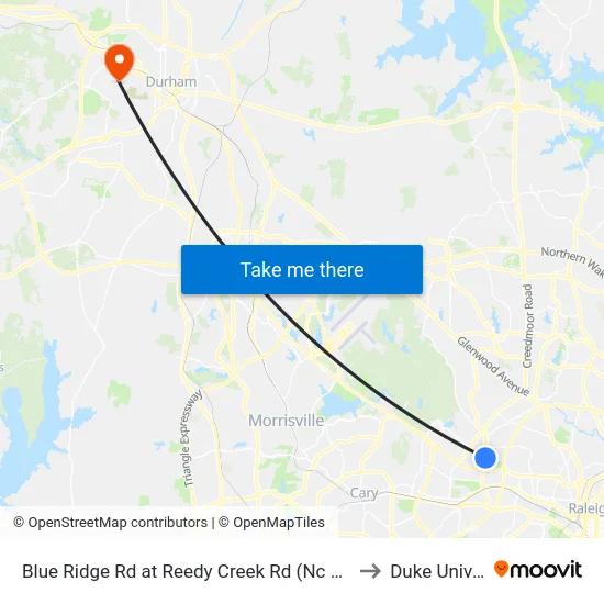 Blue Ridge Rd at Reedy Creek Rd (Nc Museum Of Art) to Duke University map