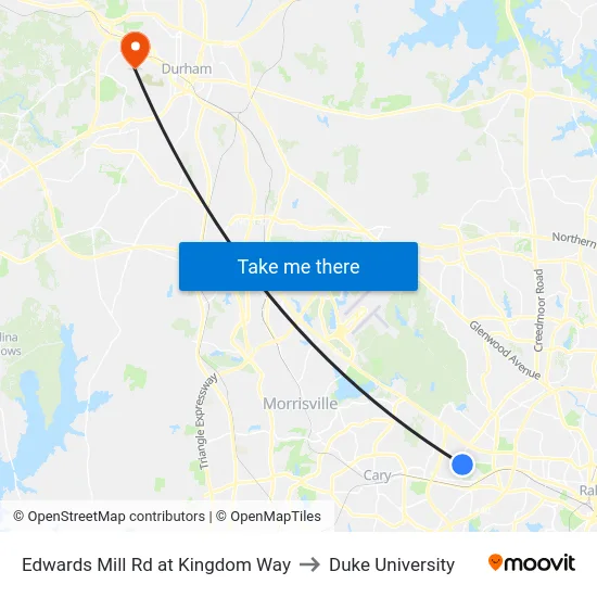 Edwards Mill Rd at Kingdom Way to Duke University map