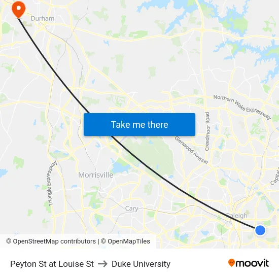 Peyton St at Louise St to Duke University map