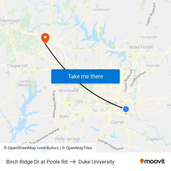 Birch Ridge Dr at Poole Rd to Duke University map