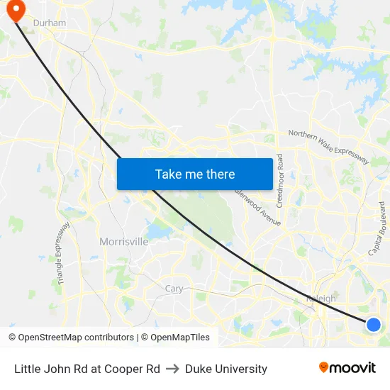 Little John Rd at Cooper Rd to Duke University map