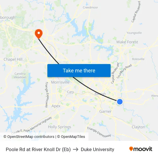 Poole Rd at River Knoll Dr (Eb) to Duke University map