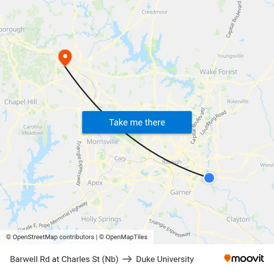 Barwell Rd at Charles St (Nb) to Duke University map