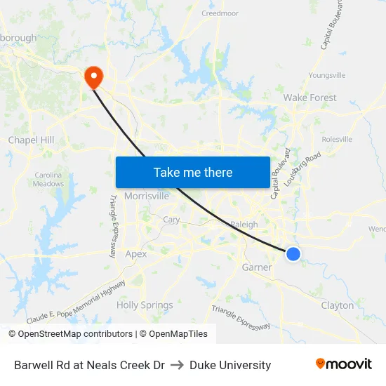 Barwell Rd at Neals Creek Dr to Duke University map