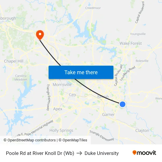 Poole Rd at River Knoll Dr (Wb) to Duke University map