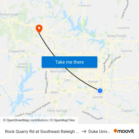 Rock Quarry Rd at Southeast Raleigh High School to Duke University map