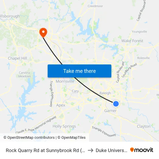 Rock Quarry Rd at Sunnybrook Rd (Sb) to Duke University map